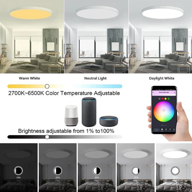 Плафон Smarty, бял, 2700k-4000k-6400k + RGB, led 24w, 2702w/24w