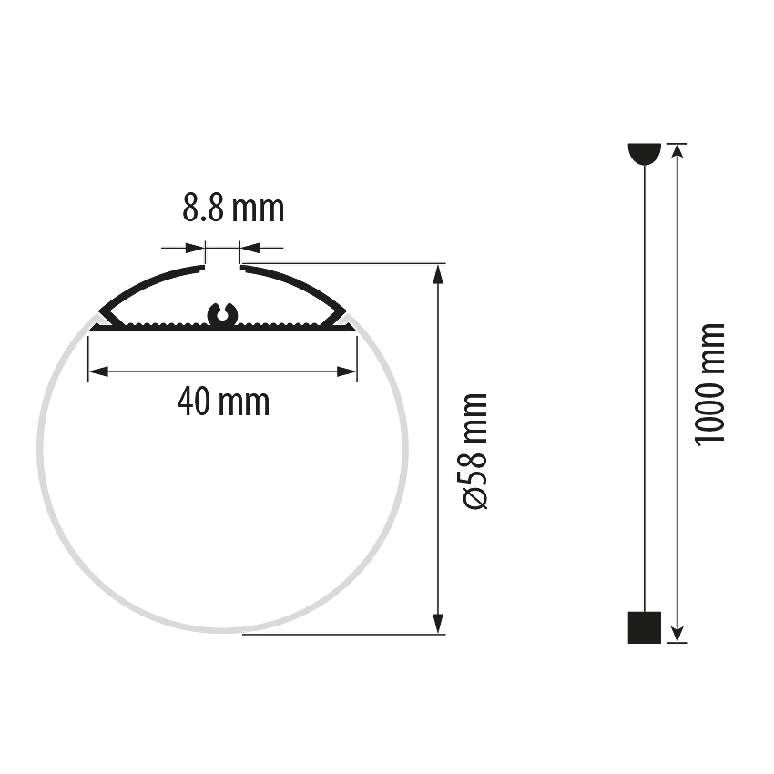 Алуминиев профил за LED лента, цилиндър Ø60мм, 2м / APN212
