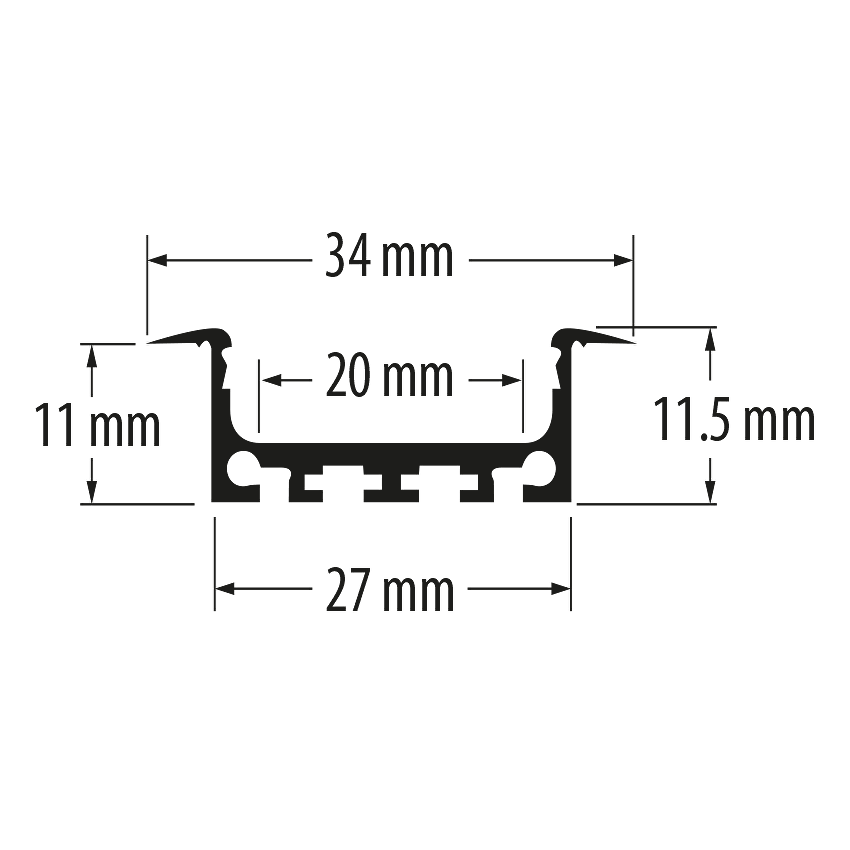 Алуминиев профил за LED лента за вграждане, широк, плитък, 2м / APN214
