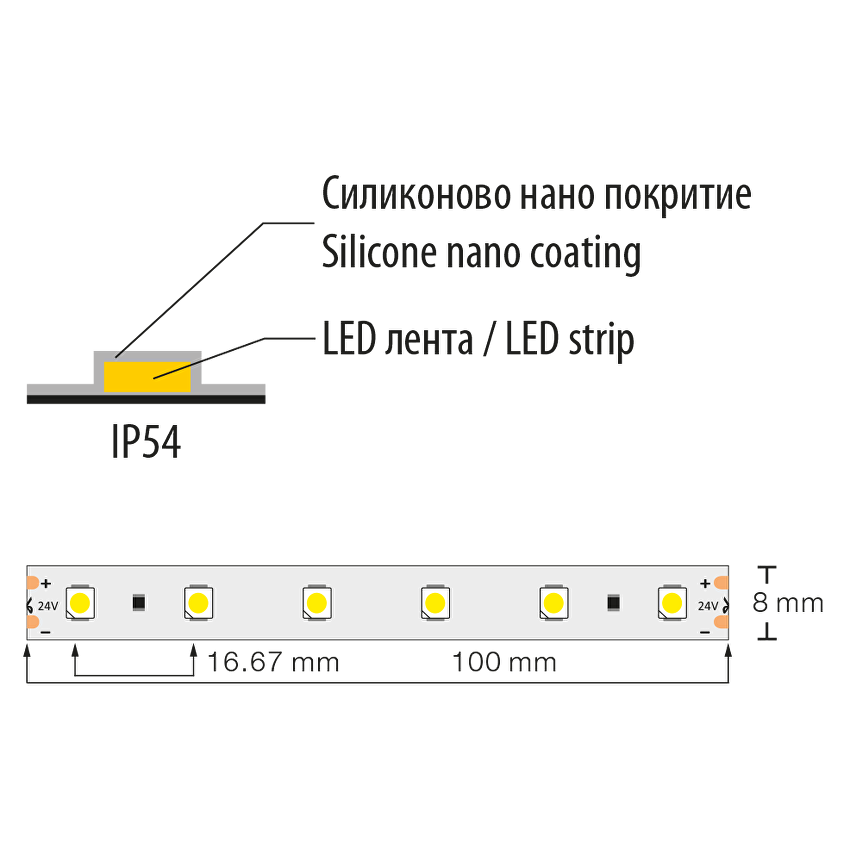 Професионална LED лента 4.8W/m, 4200K, 24V DC, 60LEDs/m, SMD3528, IP54 / PN3560WN