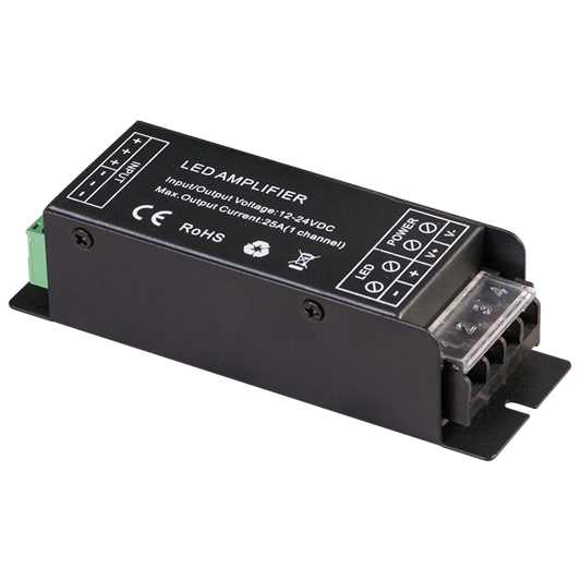 Усилвател за едноцветнa LED лента, 25A, 300W (12V), 12-24V DC / SCAMP25A