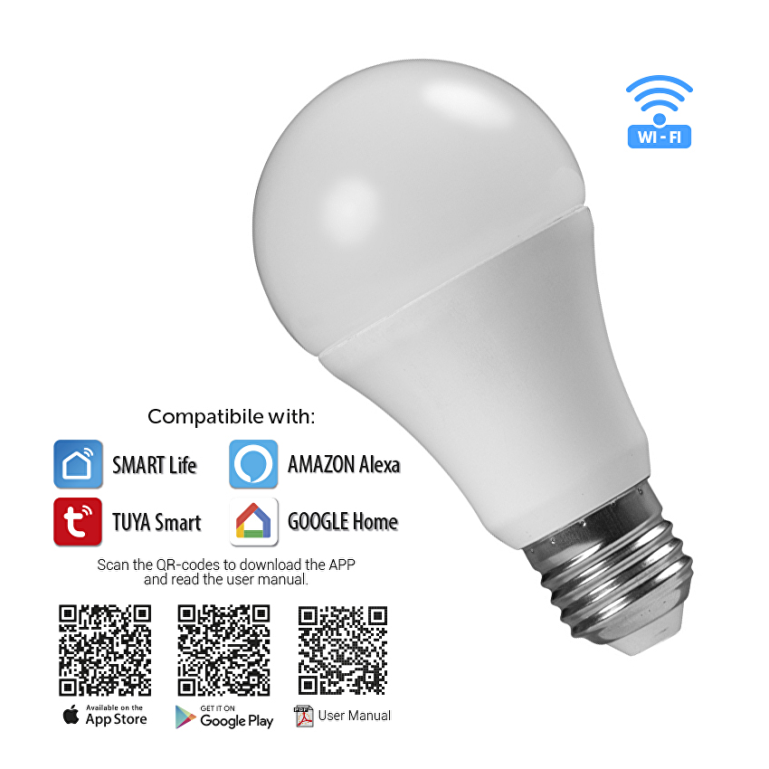 WiFi Smart LED крушка, 8W, E27, RGB+4200K, 270°, 220-240V AC/WFB827MC