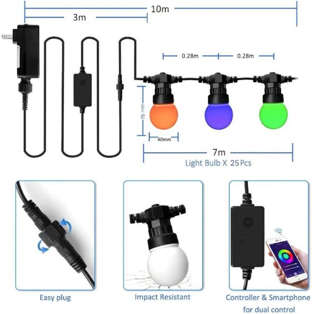 Светещ гирлянд Smarty, черен, 2700k-4000k-6400k + RGB, led 8w, 2713