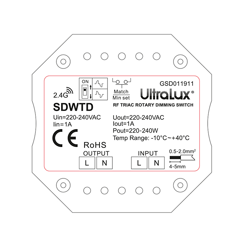 RF TRIAC димиращ ключ за стена 350VA, 1.5A, 220-240V AC / SDWTD