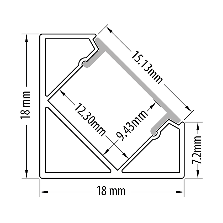 Алуминиев профил за LED лента, ъглов, с борд, за вграждане, 2м / APK205