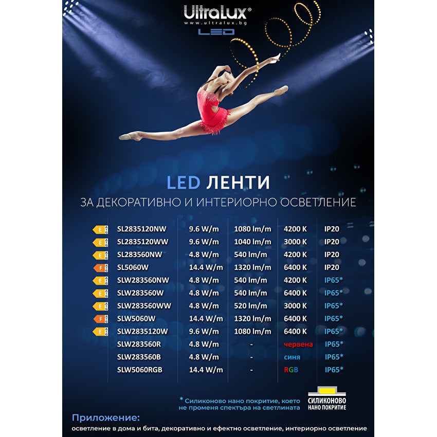 LED лента, 4.8W/m, синя, 12V DC, SMD2835, 60 LEDs/m, IP65/ SLW283560B