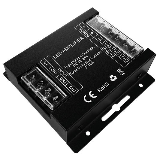 Усилвател за RGB LED лента 3X10A, 360W (12V DC), 12-24V DC / RGBAMP30A