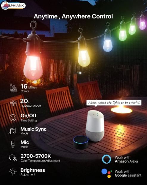 Светещ гирлянд Smarty, черен, 2700k-4000k-6400k + RGB, led 12w, 2712