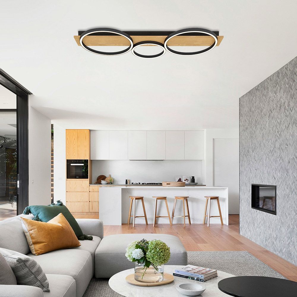 LED ПЛАФОН MATTEO LED ∙ 32W ∙ ЧЕРНО+ДЪРВО ∙ CCT ∙ 3000-4000-6400K / 005158
