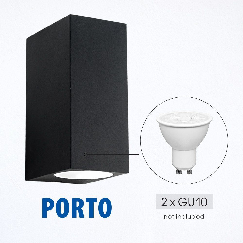 ФАСАДНО ОСВЕТИТЕЛНО ТЯЛО PORTO/SQ ∙ 2 X GU10 ∙ ЧЕРЕН ∙ IP44 / 004249