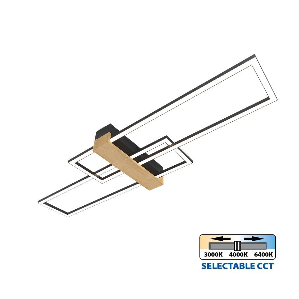 LED ПЛАФОН LUCAS LED ∙ 30W ∙ ЧЕРНО+ДЪРВО ∙ CCT ∙ 3000-4000-6400K / 005164