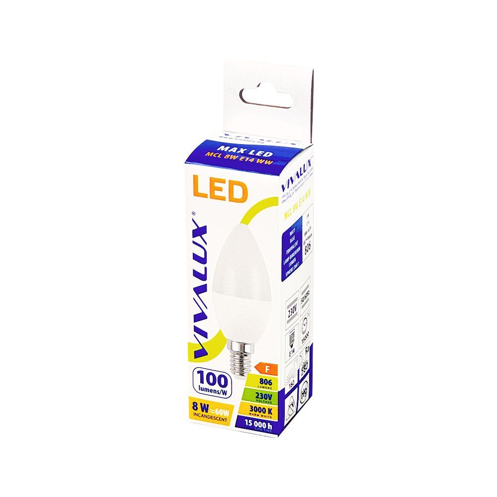 LED ЛАМПА MAX LED ∙ 8W ∙ 806LM ∙ E14 ∙ 3000K / 004456