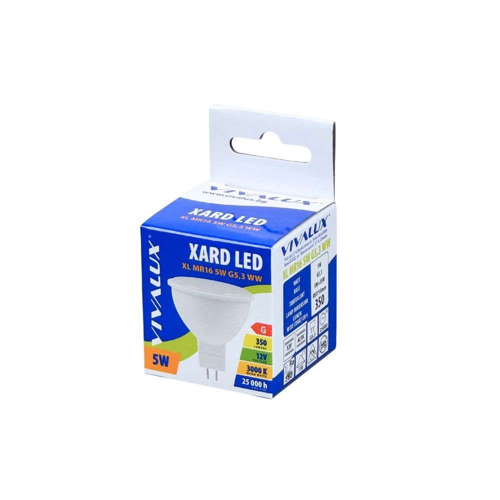 LED ЛАМПА XARD LED ∙ MR16 ∙ 5W ∙ 350LM ∙ 12V ∙ G5.3 ∙ 3000K / 003345