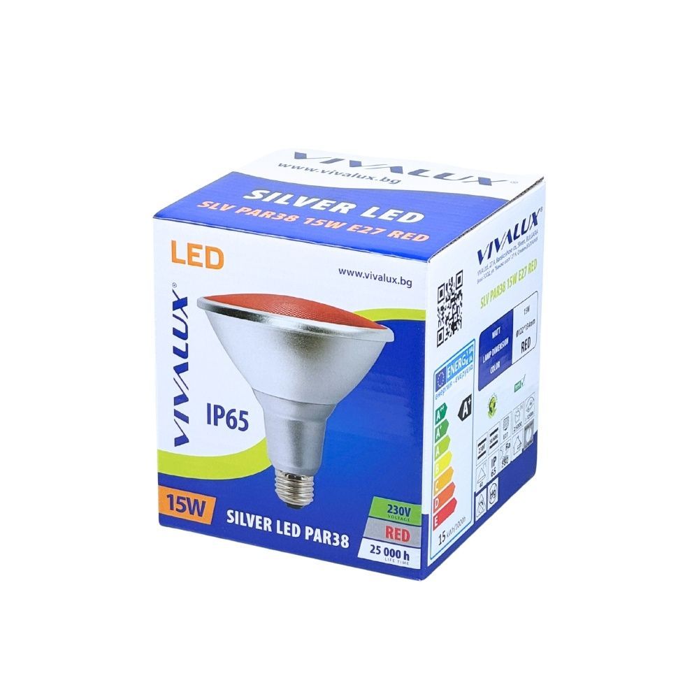 РЕФЛЕКТОРНА LED ЛАМПА SILVER LED ∙ PAR38 ∙ IP65 ∙ 15W ∙ E27 ∙ ЧЕРВЕНА / 003948