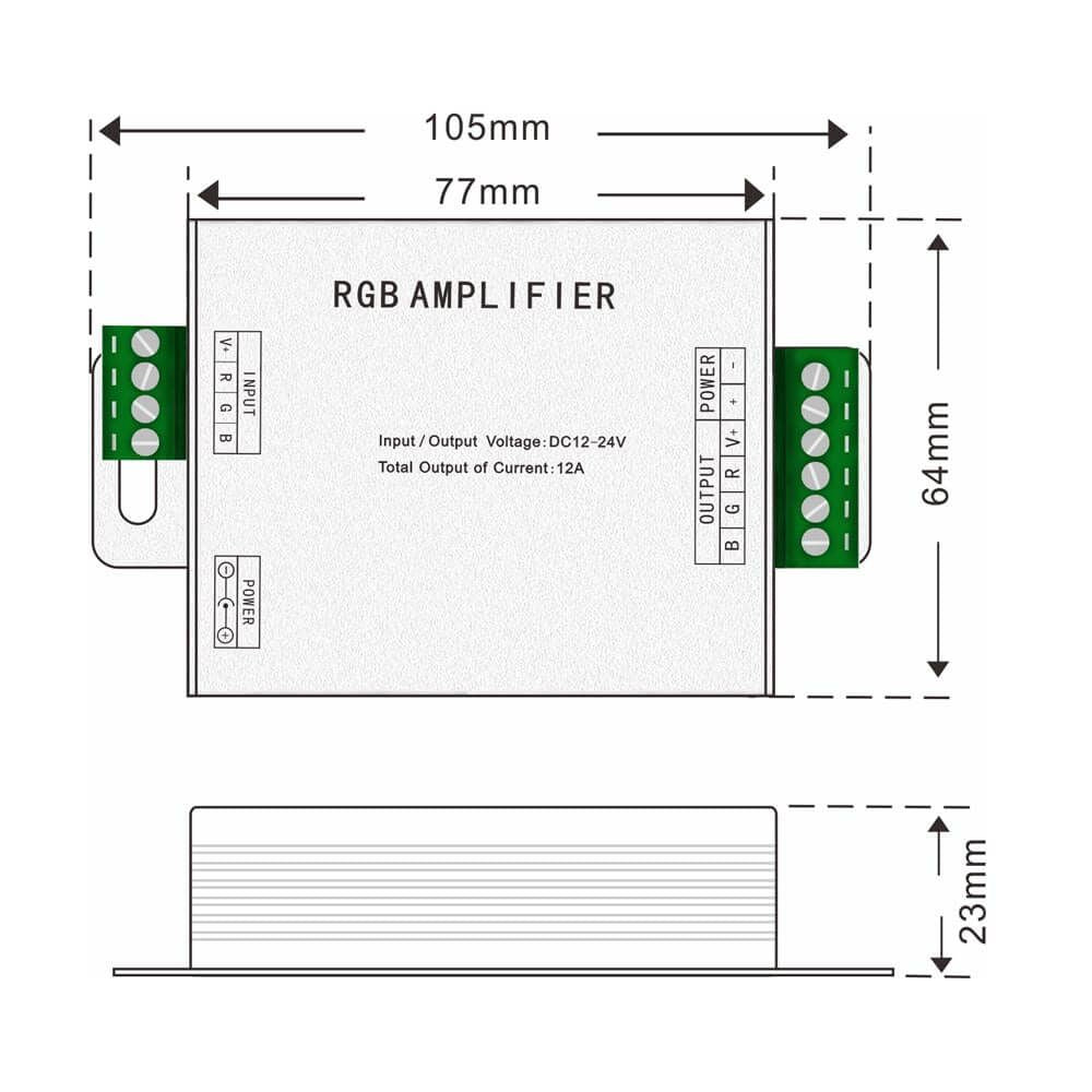 УСИЛВАТЕЛ ЗА RGB ЛЕНТА ∙ 144W/288W IN 12/24V ∙ 3-КАНАЛЕН / 004495
