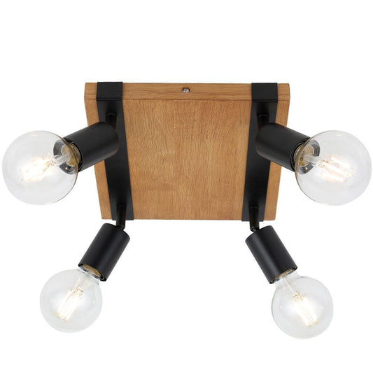 Квадратен спот за таван SP745-4SQ LORENZO ∙ дърво+черно ∙ 4хЕ27 / 004890