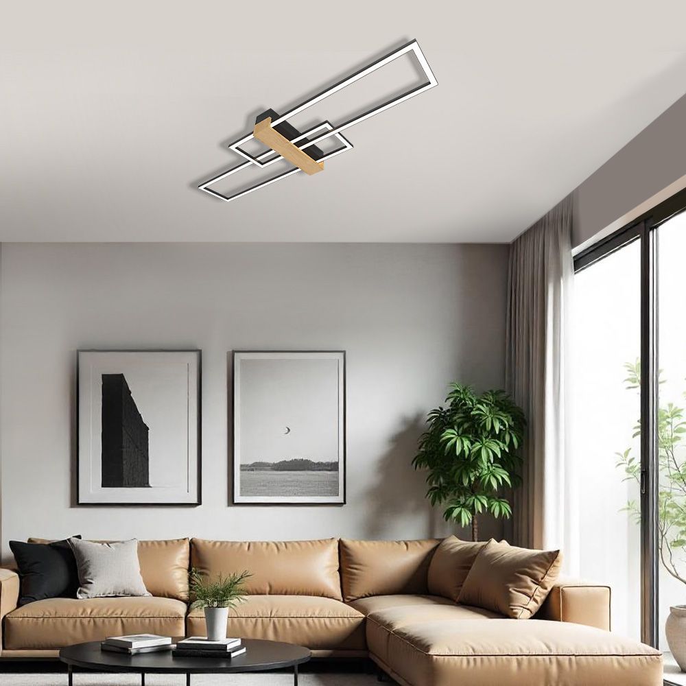 LED ПЛАФОН LUCAS LED ∙ 30W ∙ ЧЕРНО+ДЪРВО ∙ CCT ∙ 3000-4000-6400K / 005164