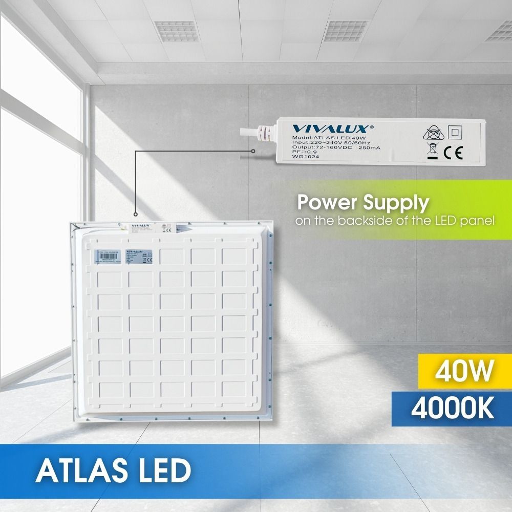КВАДРАТЕН LED ПАНЕЛ ATLAS LED ∙ 40W ∙ 4000 LM ∙ БЯЛ ∙ 4000K ∙ 10 БР. / 005132