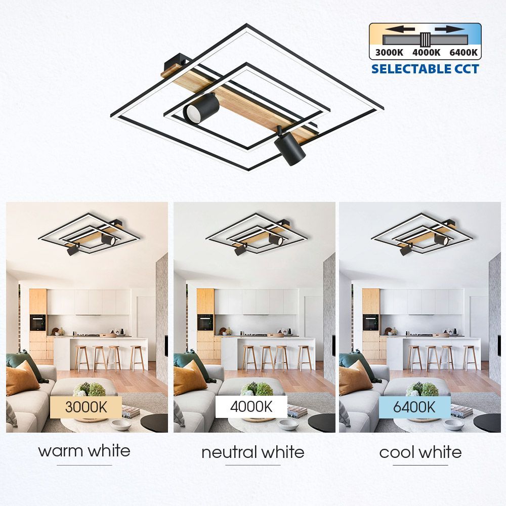 LED ПЛАФОН CAMPO LED ∙ 36W ∙ ЧЕРНО/БЯЛО+ДЪРВО ∙ CCT-SWITCH ∙ 3000-4000-6400K / 005165