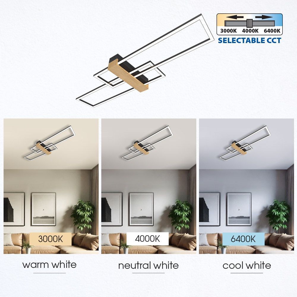 LED ПЛАФОН LUCAS LED ∙ 30W ∙ ЧЕРНО+ДЪРВО ∙ CCT ∙ 3000-4000-6400K / 005164