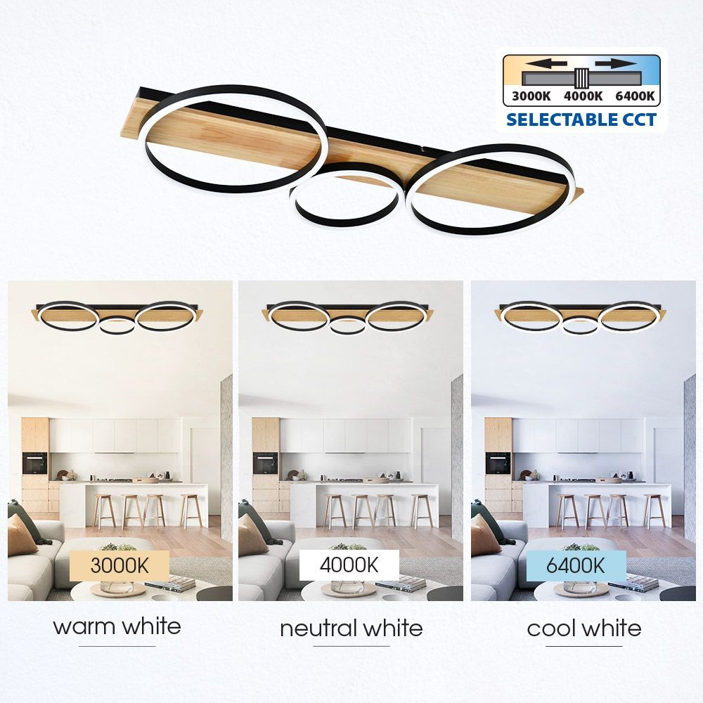 LED ПЛАФОН MATTEO LED ∙ 32W ∙ ЧЕРНО+ДЪРВО ∙ CCT ∙ 3000-4000-6400K / 005158