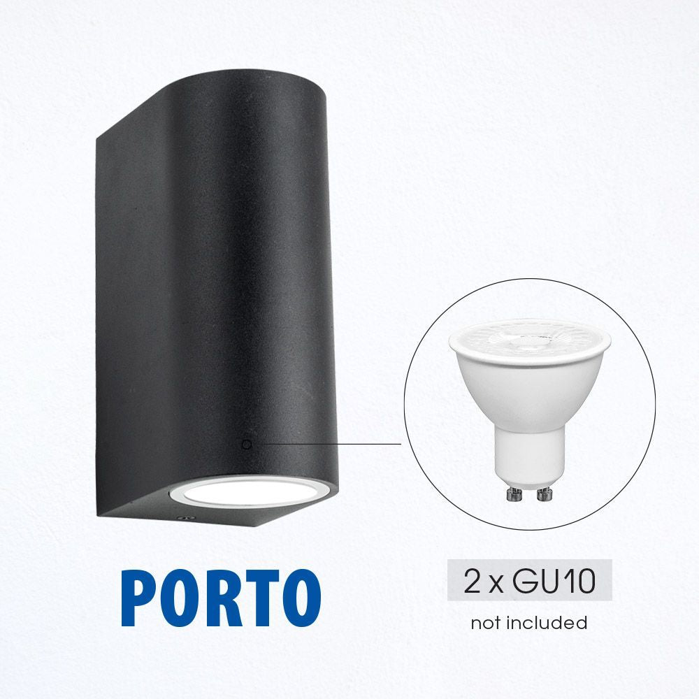 ФАСАДНО ОСВЕТИТЕЛНО ТЯЛО PORTO/R ∙ 2 X GU10 ∙ ЧЕРЕН ∙ IP44 / 004247