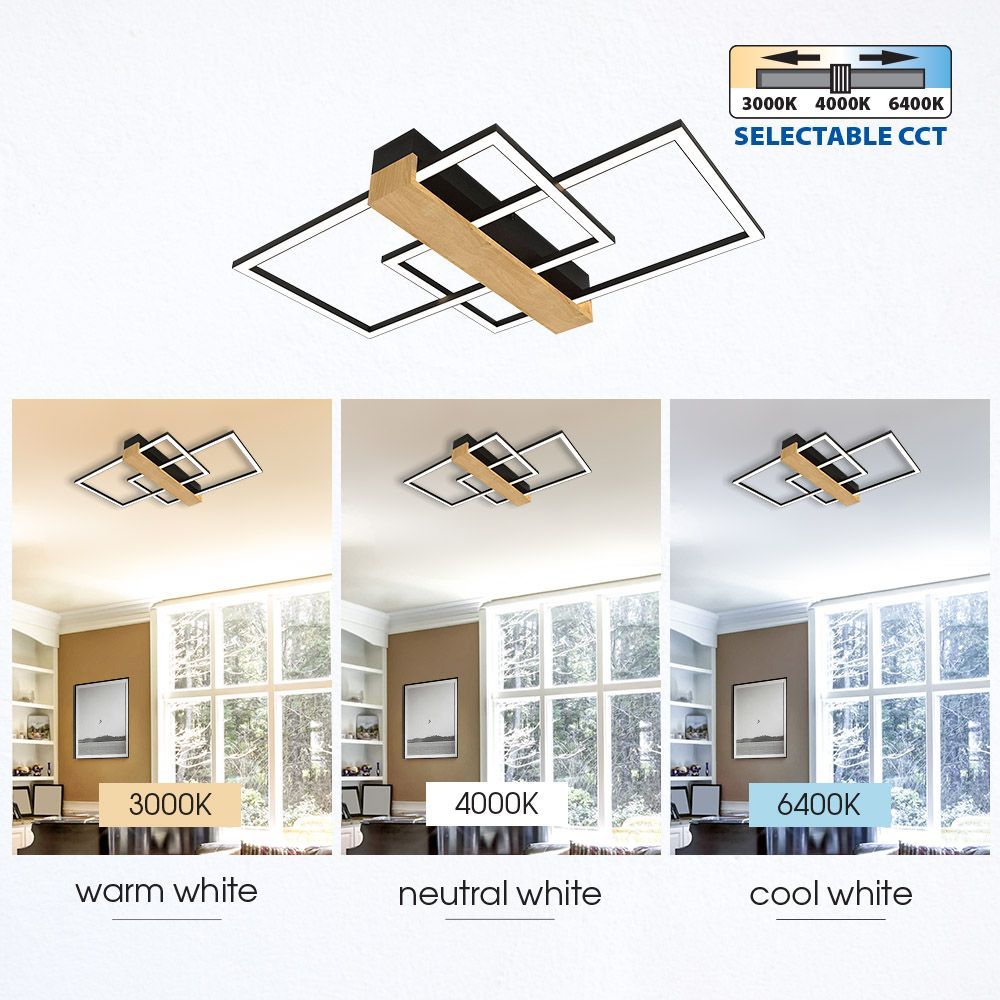 LED ПЛАФОН LUCAS LED ∙ 36W ∙ ЧЕРНО+ДЪРВО ∙ CCT ∙ 3000-4000-6400K / 005163