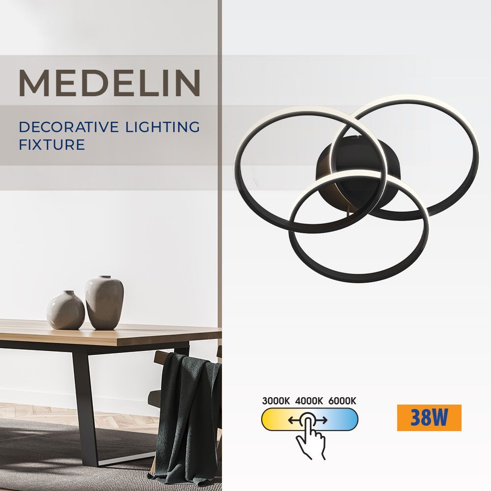 LED плафон MEDELIN-C LED ∙ 38W ∙ черен ∙ CCT ∙ 3000-4000-6000K / 005334
