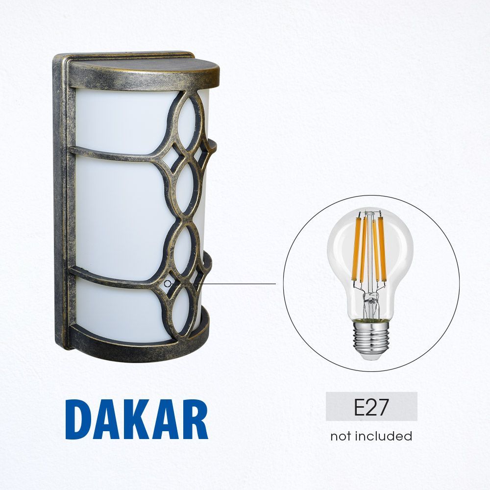 ВЛАГОЗАЩИТЕН АПЛИК DAKAR ∙ 1XE27 ∙ АНТИЧНО ЗЛАТО ∙ IP44 / 004502