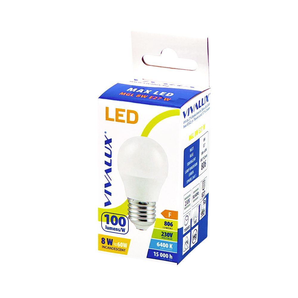 LED ЛАМПА MAX LED ∙ 8W ∙ 806LM ∙ E27 ∙ 6400K / 004464