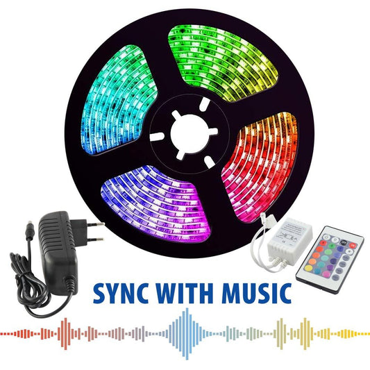 КОМПЛЕКТ RGB ЛЕНТА+ЗАХРАНВАНЕ+МУЗИКАЛЕН КОНТРОЛЕР RGB BAGRA DJ LED ∙ 5М / 004550
