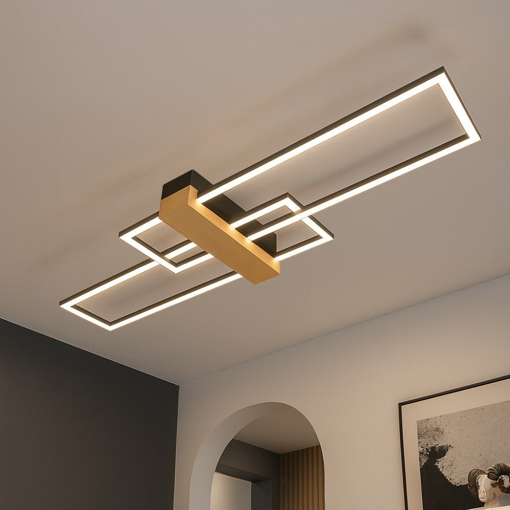 LED ПЛАФОН LUCAS LED ∙ 30W ∙ ЧЕРНО+ДЪРВО ∙ CCT ∙ 3000-4000-6400K / 005164