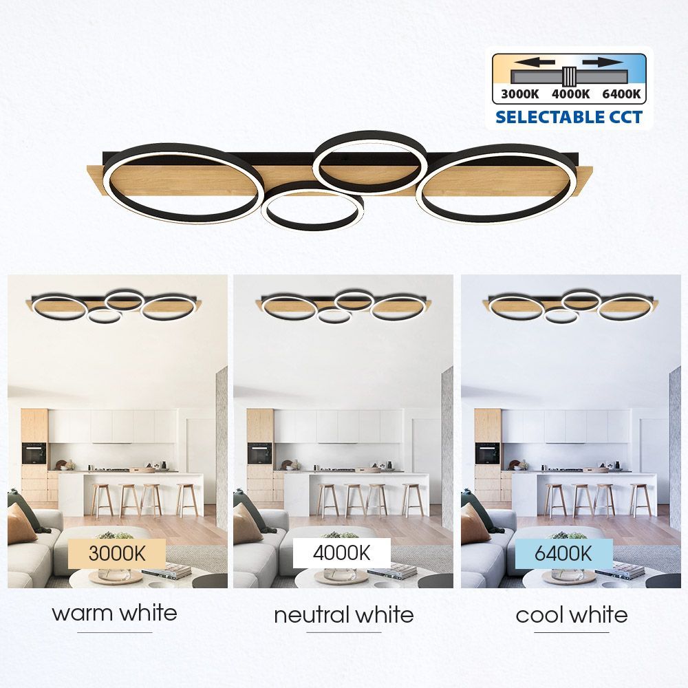 LED ПЛАФОН MATTEO-C LED ∙ 38W ∙ ЧЕРНО+ДЪРВО ∙ CCT ∙ 3000-4000-6400K / 005159
