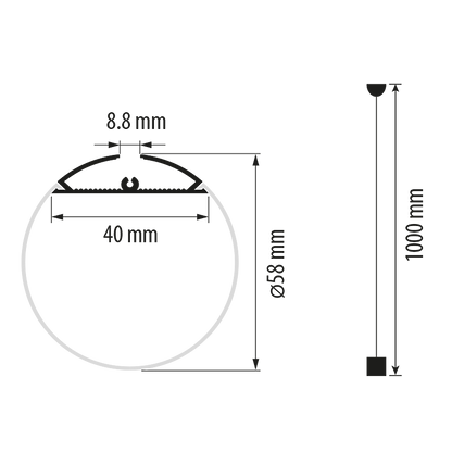 Алуминиев профил за LED лента, цилиндър Ø60мм, 2м / APN212