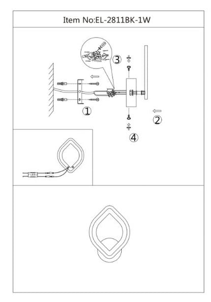Аплик Teal, черен, led 30w, 3000-6000k 2811BK/1W