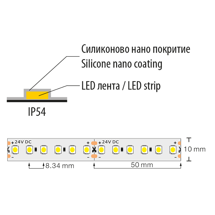 Професионална LED лента 9.6W/m, 2700K, 24V DC, 120 LEDs/m, SMD3528, IP54 / PN35120WW