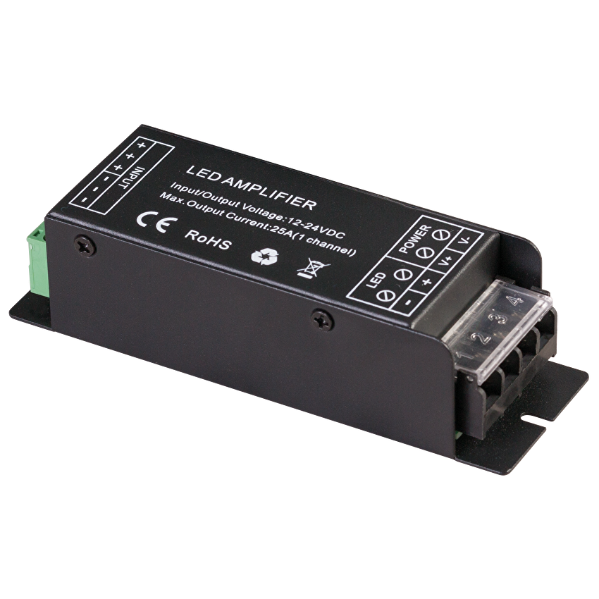 Усилвател за едноцветнa LED лента, 25A, 300W (12V), 12-24V DC / SCAMP25A