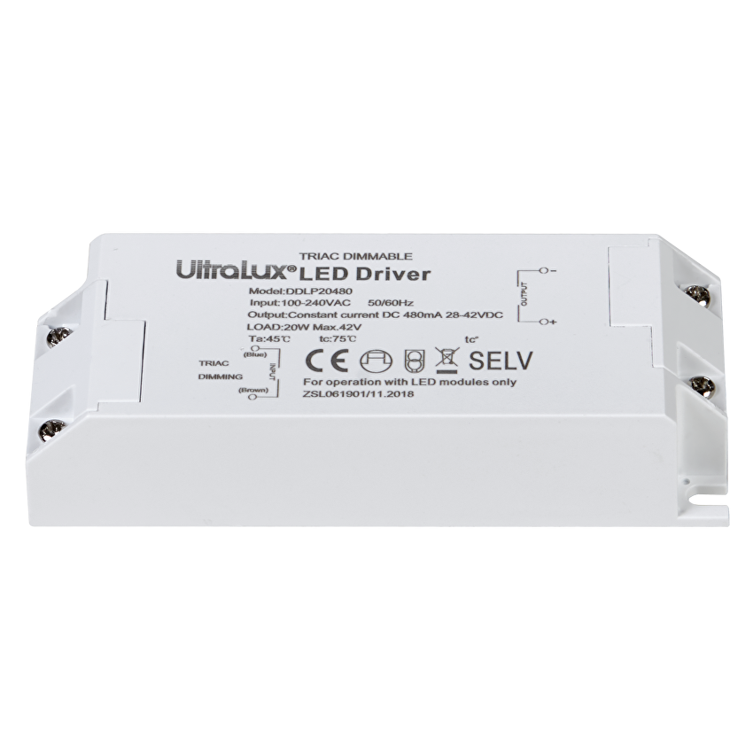 Димиращ TRIAC драйвер за LED осветление, 20W/480 mA DC / DDLP20480