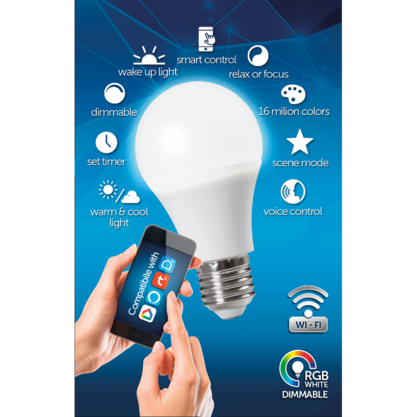 WiFi Smart LED крушка, 8W, E27, RGB+4200K, 270°, 220-240V AC/WFB827MC