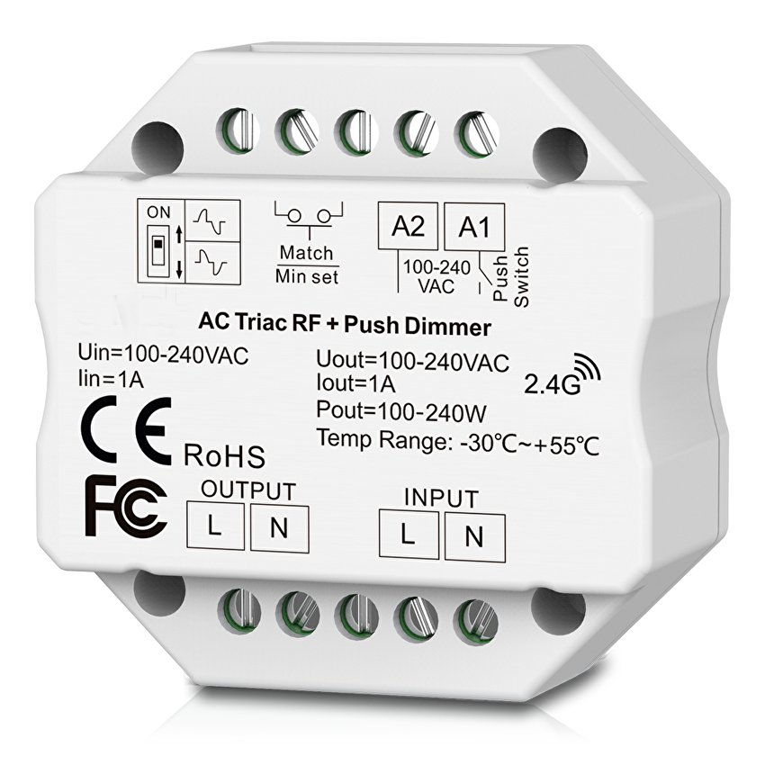RF TRIAC, PUSH димер за конзола 350VA, 1.5A, 220-240V AC / SDTD