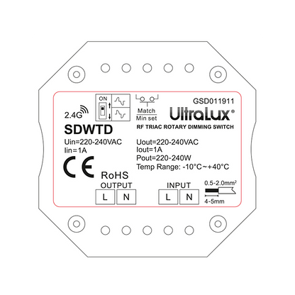 RF TRIAC димиращ ключ за стена 350VA, 1.5A, 220-240V AC / SDWTD