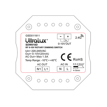 RF 0-10V DC димиращ ключ за стена, 350VA, 1.5A, 220V-240V AC / SDW010D
