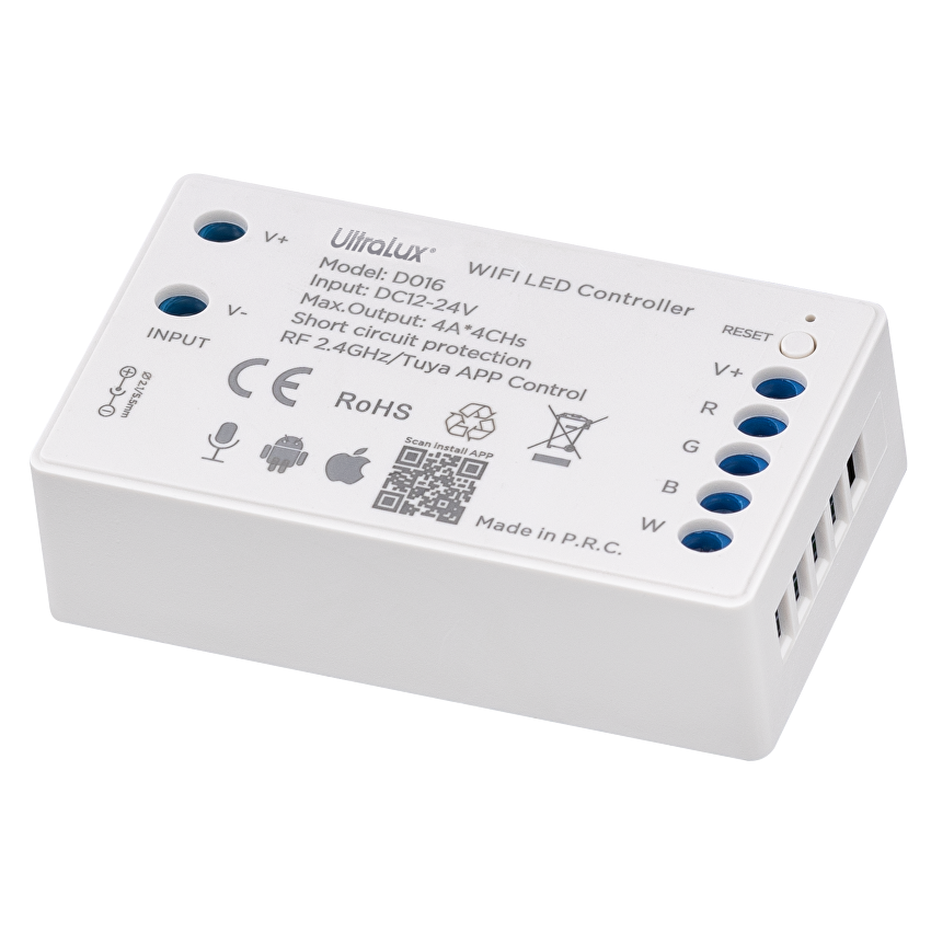 Smart 2.4G RF WIFI контролер за RGBW LED лента 16A, 192W (12VDC), 12-24VDC / SSWFRGBW