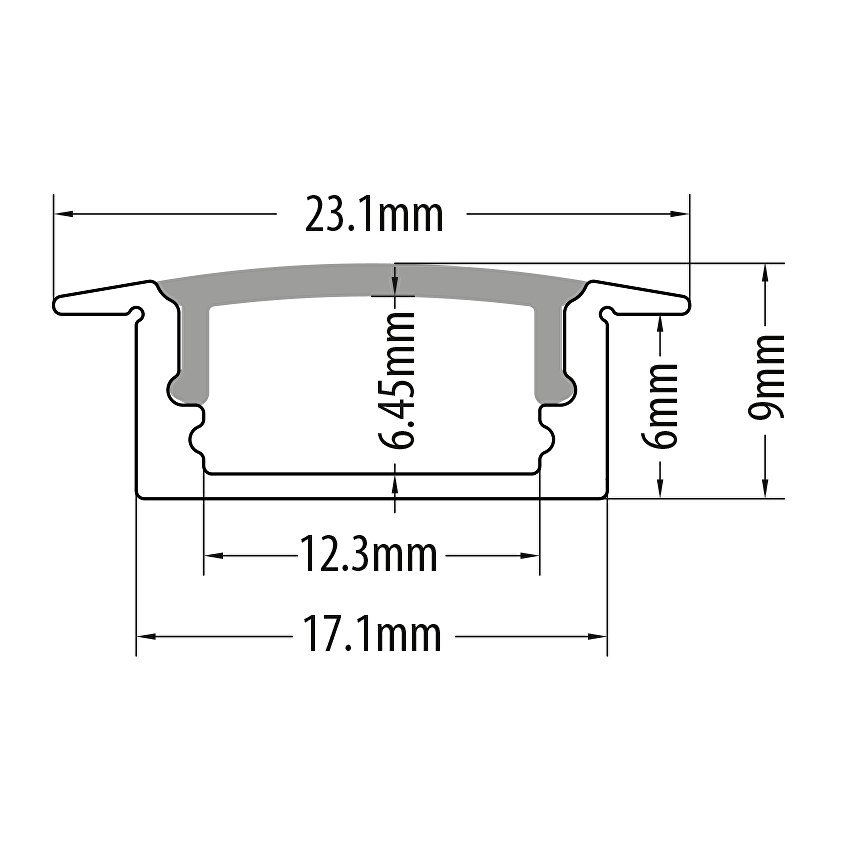 Алуминиев профил за LED лента, за вграждане, плитък, 2м / APK201