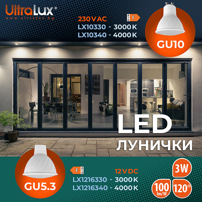 LED лампа луничка 3W, GU10, 4000K, 220V-240V AC, неутрална светлина/LX10340