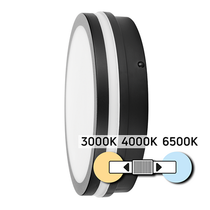 LED влагозащитена плафониера с микровълнов сензор за движение, черна, 18W, 3000K/4000K/6500K, 220V-240V AC, IP54 / LPSB18CCT