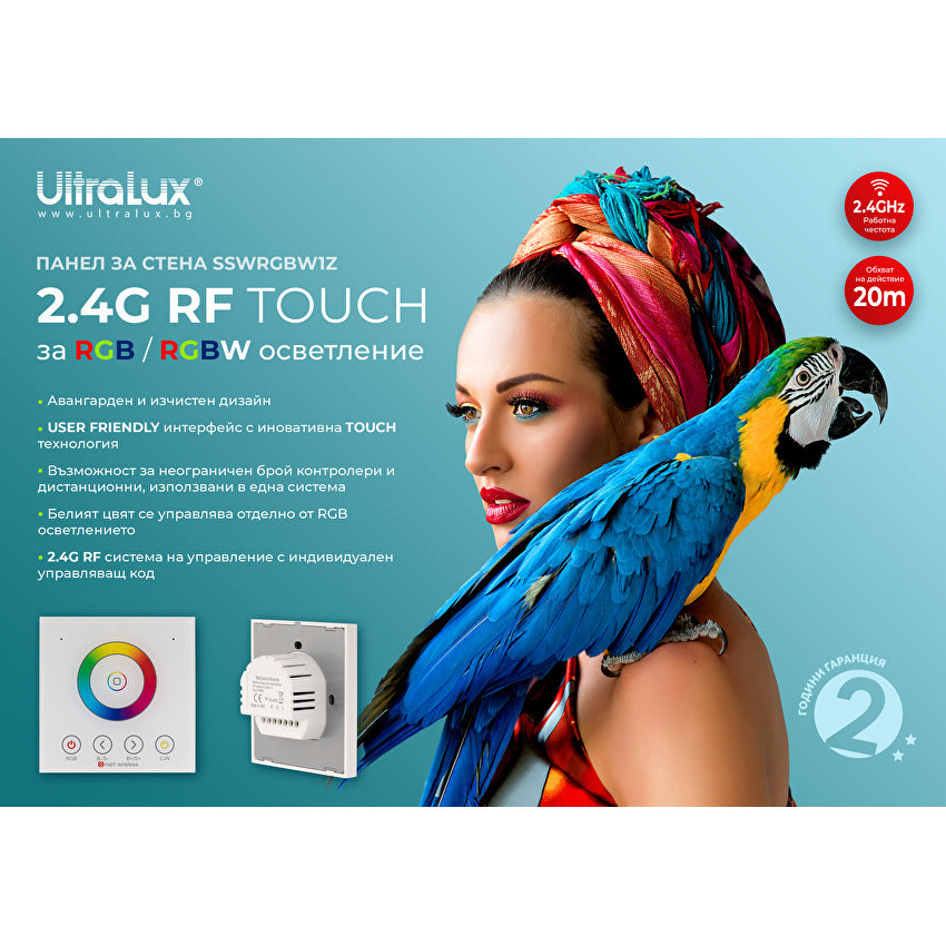 Smart 2.4G RF TOUCH панел за стена за RGB и RGBW LED осветление, 1 зона/SSWRGBW1Z