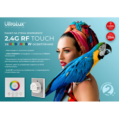 Smart 2.4G RF TOUCH панел за стена за RGB и RGBW LED осветление, 1 зона/SSWRGBW1Z