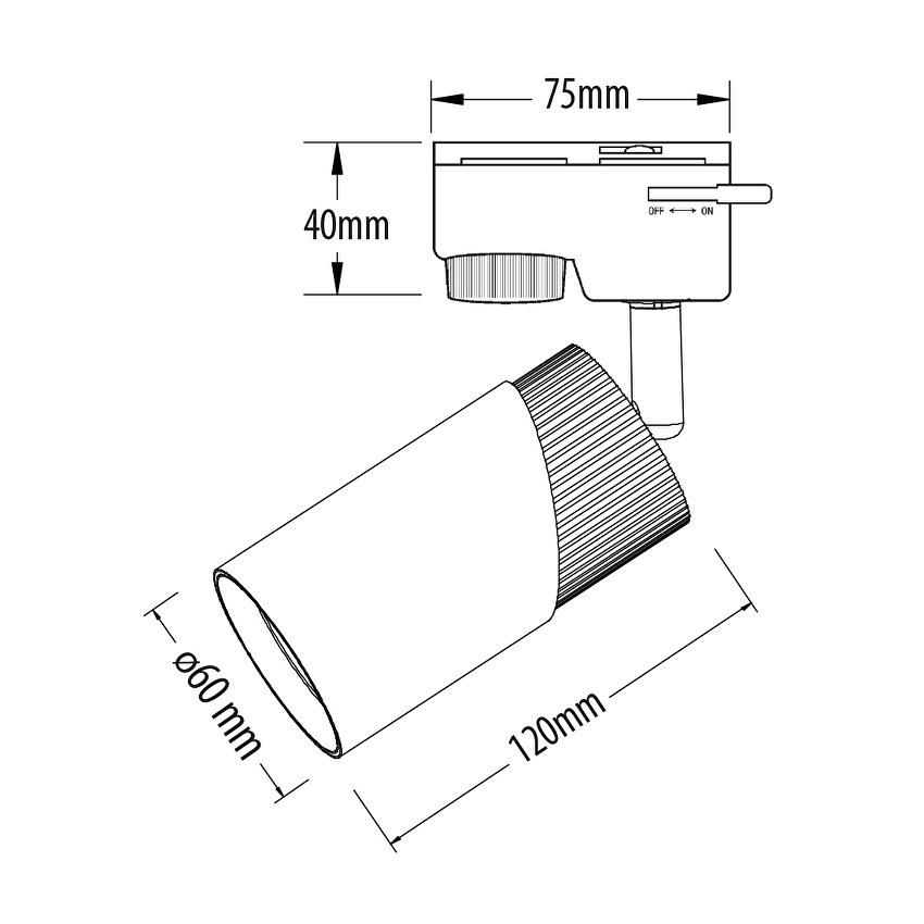 Тяло за релсов монтаж, двупроводно, GU10, 220-240V AC, IP20, черно&бяло / RP2D