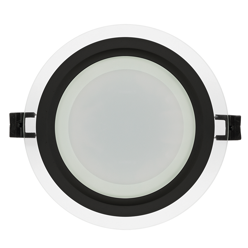 LED стъклен панел за вграждане, кръг, 12W, 4200K, 220-240V AC, IP44, черен ринг / LPRG1242BL